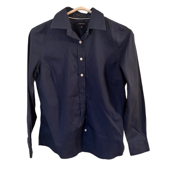 Lands End Girls Long Sleeve Button Down Navy Blouse Sz 4 Sku 1085 - Picture 3 of 9